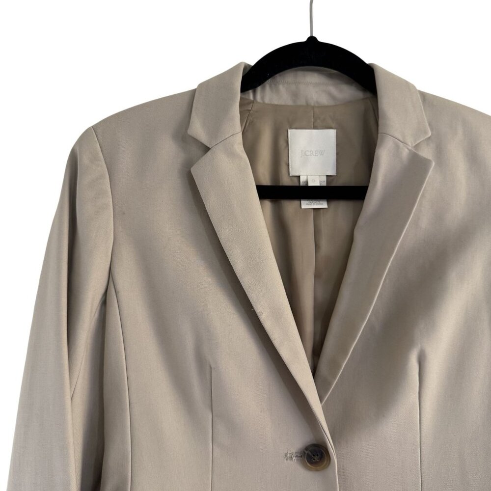 J. Crew Womens Beige Long Sleeve Lapel Collar Button front Blazer Suit Jacket 0 - Picture 2 of 7